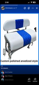 Custom polished anodized blue and silver truck bed toolbox with dual compartments